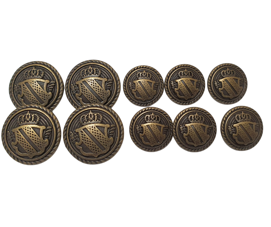 Crown Shield & Rope Button Set Vintage Bronze