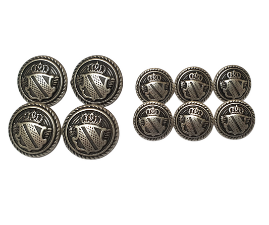 Crown Shield & Rope Button Set Vintage Silver