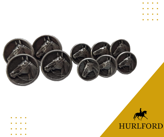 Horse Head Button Set Silver